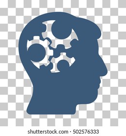 Blue Mind Gears interface toolbar icon. Vector pictogram style is a flat symbol on chess transparent background.