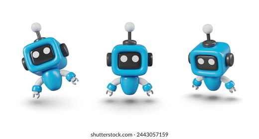 Blue mini droid in vertical and tilted position. Set of templates