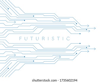 Blue minimal abstract futuristic background with circuit board lines and arrows. Vector design