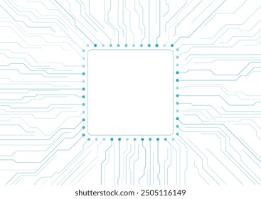 Blue minimal abstract futuristic tech background with circuit board lines. Vector CPU chip digital art design