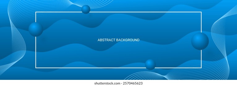 Blue Minimal Background With Wave Line And Ball. Technology Banner. Vector Illustration. Abstract Business Wallpaper