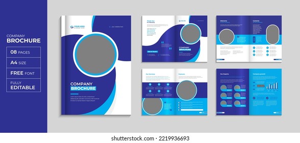 Blue minimal corporate brochure design template company profile book cover brochure template a4 set