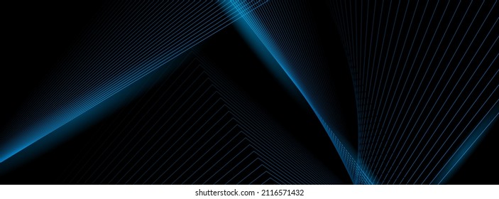Blue minimal curved lines abstract futuristic tech background. Vector digital banner design