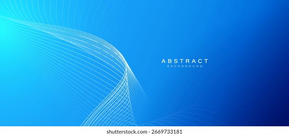 Blue minimal dynamic curved lines abstract futuristic hi technology background with lighting effect