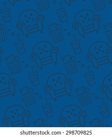 blue minimal flat line cinema movie concept pictogram seamless pattern background vector
