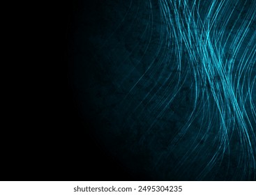 Blue minimal grunge glowing wavy lines abstract futuristic tech background. Vector digital retro art design