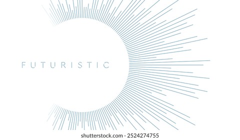 Blue minimal linear rays arranged in a circle abstract tech background. Vector tech futuristic design