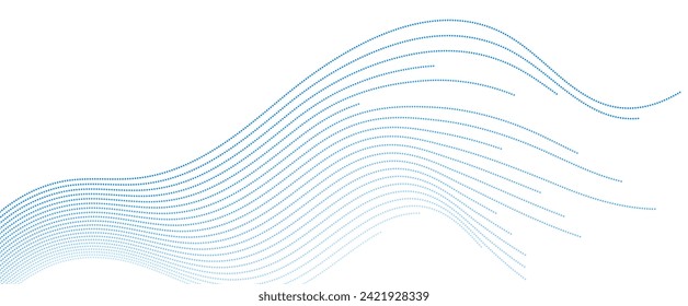 Blue minimal wavy dotted lines abstract futuristic tech background. Vector digital design