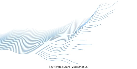 Blue minimal wavy lines abstract futuristic tech background. Vector digital design