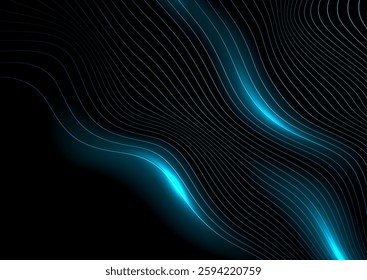 Blue minimal wavy refracted lines abstract futuristic glowing background. Vector digital art design