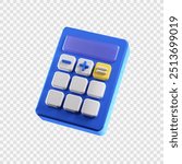 blue minimalist calculator 3d illustration icon cartoon style vector