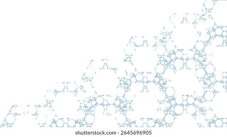 Blauer minimalistischer geometrischer Hintergrund mit hellen linearen Hexagonen, die Kreise enthalten, in einem raffinierten und modernen Stil entworfen. Vektorgrafik