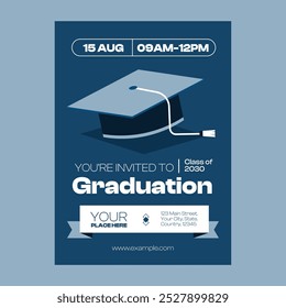 Blue Minimalist Graduation Invitation Illustration