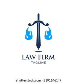Blue minimalist law logo design. Lawyer or notary design template. Editable Vector