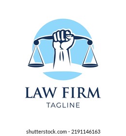 Blue minimalist law logo design. Lawyer or notary design template. Editable Vector