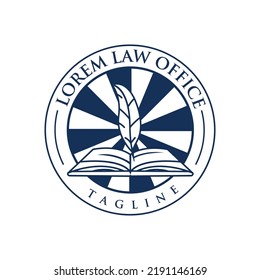 Blue minimalist law logo design. Lawyer or notary design template. Editable Vector