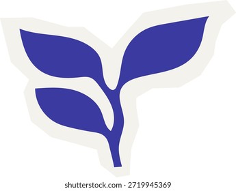 Blue minimalist leaf pair shape cutout for botanical logo or icon