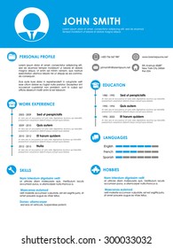 Blue minimalistic personal vector resume - cv template