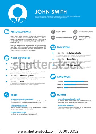 Blue minimalistic personal vector resume - cv template