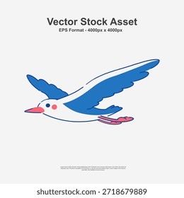 Gaviota minimalista azul en estilo de arte doodle dibujado a mano. Esta ilustración de pájaro es un diseño de Vector limpio en formato EPS, perfecto para temas costeros, íconos modernos y obras de arte de vida silvestre simples.