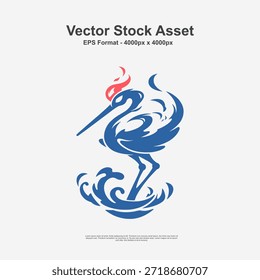 Blue minimalistic stork designed for logo use in hand drawn doodle style. This clean illustration is a simple vector design in EPS format, ideal for branding, icons, and modern identity projects.