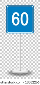Límite de velocidad mínimo azul 60 señal de carretera con el soporte aislado en la ilustración de fondo transparente