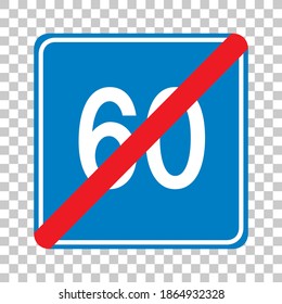 Blue minimum speed limit 60 road sign isolated on transparent background illustration