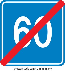 Blue minimum speed limit 60 road sign isolated on white background illustration