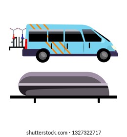 Blue minivan illustration. Vehicle, travelling, automobile. Transport concept. Vector illustration can be used for topics like trip, transportation, vehicles