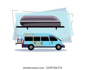 Blue minivan illustration. Vehicle, travelling, automobile. Transport concept. Vector illustration can be used for topics like trip, transportation, vehicles