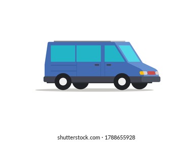 Blue minivan on a white isolated background. Car side view. Modern transport vector flat illustration.