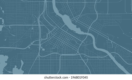 Blue Minneapolis city area vector background map, streets and water cartography illustration. Widescreen proportion, digital flat design streetmap.