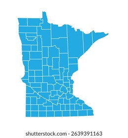 Blue Minnesota map with county divisions vector