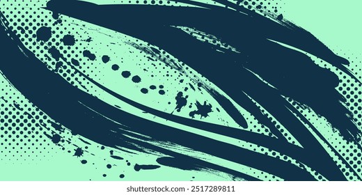 Blau und Minze Grunge Pinsel Hintergrund mit Halbtoneffekt. Abstrakter Sport-Hintergrund