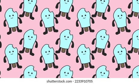 Blue mint ice cream character pattern background design