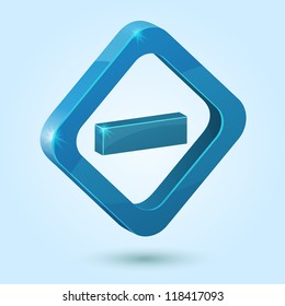 Blue minus symbol isolated on blue background. This vector icon is fully editable.