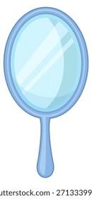 A blue mirror with a handle