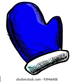 Blue mitten sketch vector illustration