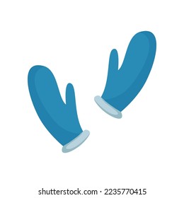 Ilustración de dibujos animados Blue mittens para bebés y niños. Mano dibuja mitones sobre fondo blanco. Armario infantil, concepto de moda