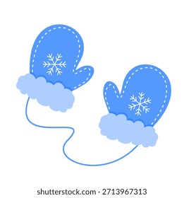 Blaue Fäustlinge mit Schneeflocken-Muster. Nette Winter Artikel Illustration.