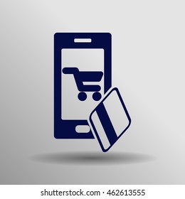 blue mobile banking Icon button logo symbol concept high quality on the gray background