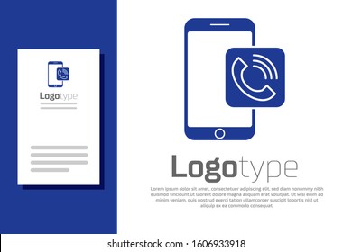 Blue Mobile phone call icon isolated on white background. Logo design template element. Vector Illustration