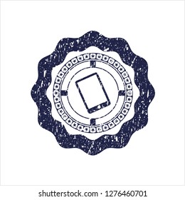 Blue mobile phone icon inside grunge style stamp