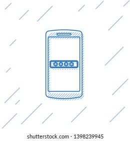 Blue Mobile phone and password protection line icon isolated on white background. Security, safety, personal access, user authorization, privacy. Vector Illustration