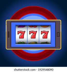 Blue mobile phone slot machine jackpot lucky wins vector illustration