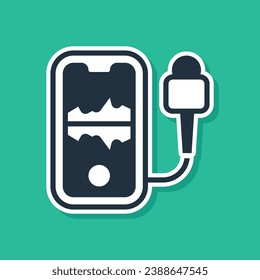 Blue Mobile Aufnahme Symbol einzeln auf grünem Hintergrund. Mobiltelefon mit Mikrofon. Smartphone-Schnittstelle für Sprachaufnahmegeräte.  Vektorgrafik