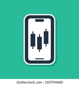 Blue Mobile stock trading concept icon isolated on green background. Online trading, stock market analysis, business and investment.  Vector