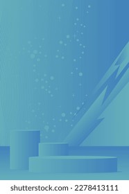 Blue Mockup product display. 3D Stage showcase for presentation. Abstract cylinder pedestal podium. Sci-fi minimal geometric forms, empty room scene.