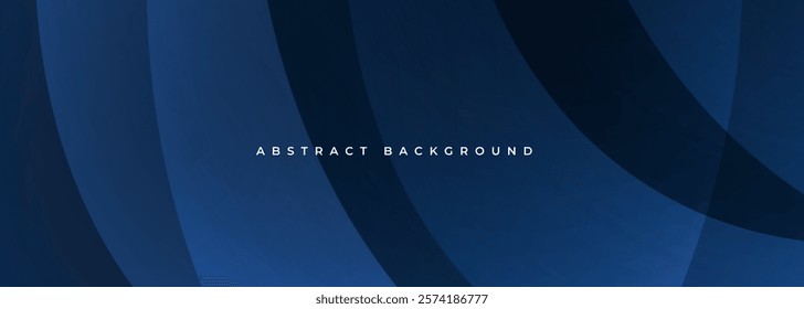 Blue modern abstract background with curves and circular shapes. Dark blue vector illustration wide banner graphic design template for presentation, annual report, wallpaper or cover.