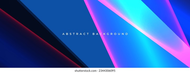 Blue modern abstract background with pink lines and geometric shapes. Wide vector illustration